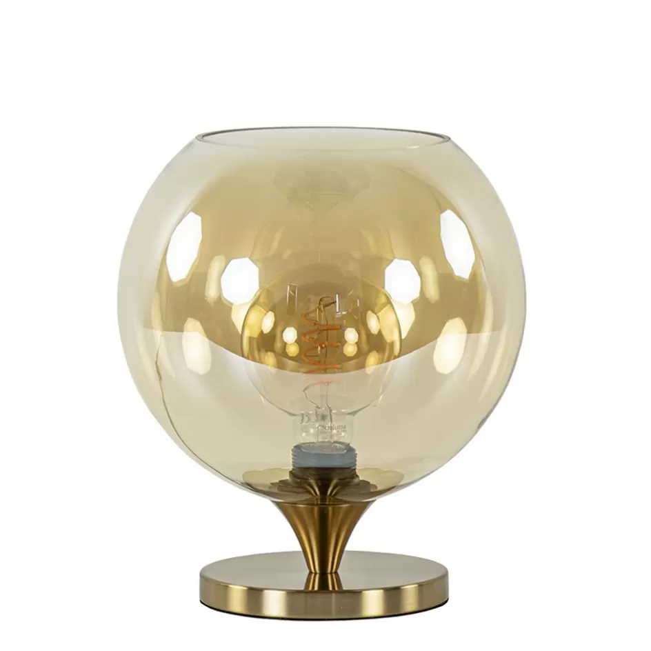 Tafellampen | Luxe Verlichting>Straluma Elegante tafellamp donker goud met amber glazen bol 25 cm