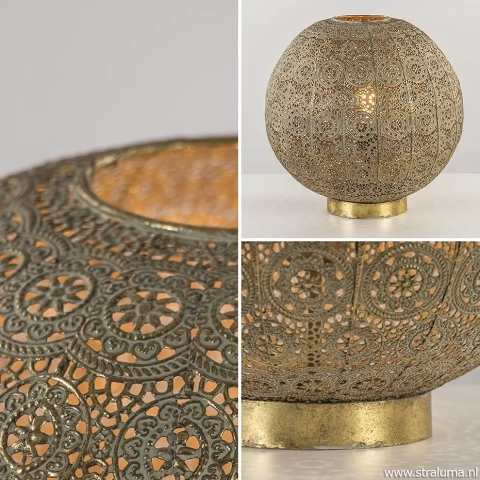 Tafellampen | Landelijke Verlichting>Straluma Grote tafellamp antiek messing met decoratief dessin