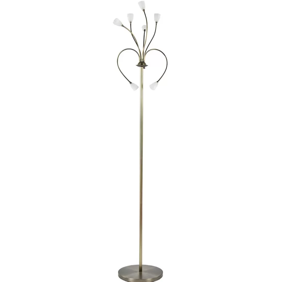 Vloerlampen | LED Vloerlampen>Straluma Klassieke vloerlamp brons met wit gevlamd glas en dimbaar LED