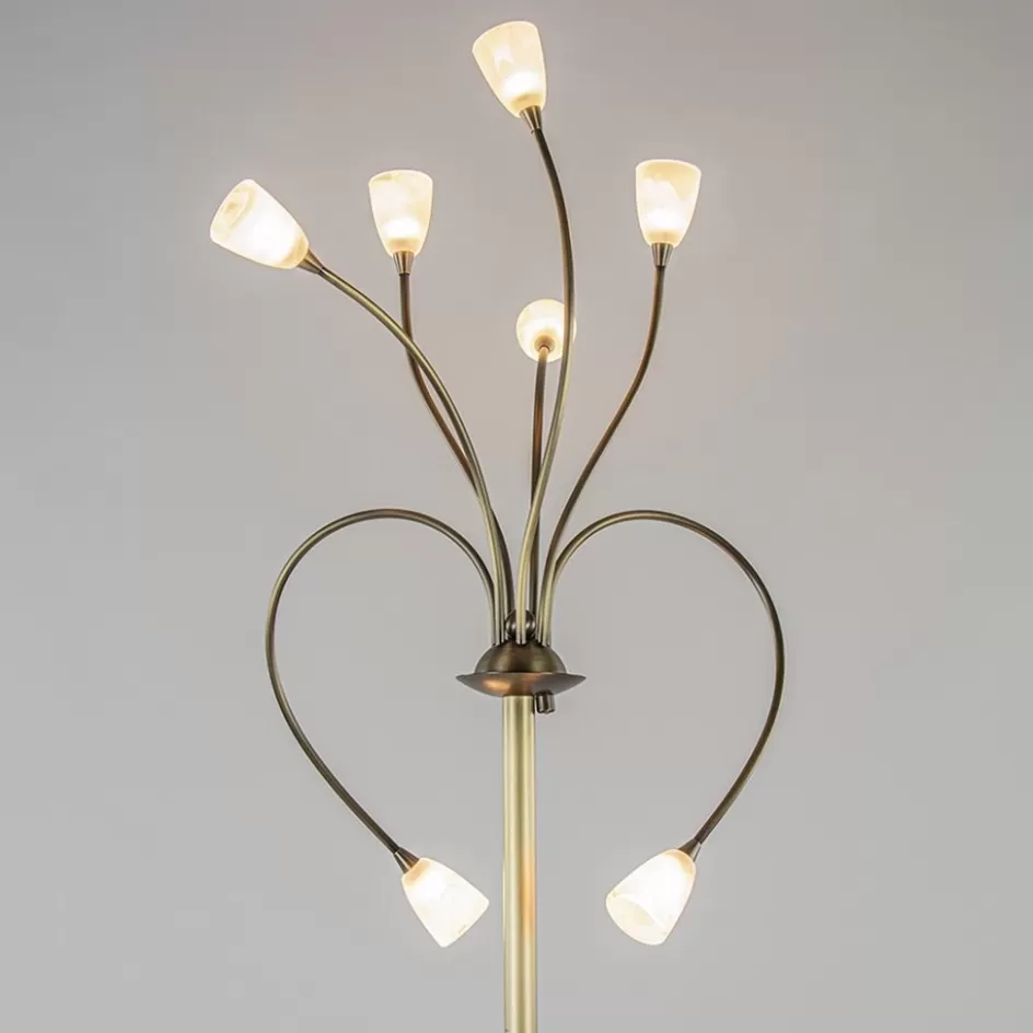Vloerlampen | LED Vloerlampen>Straluma Klassieke vloerlamp brons met wit gevlamd glas en dimbaar LED