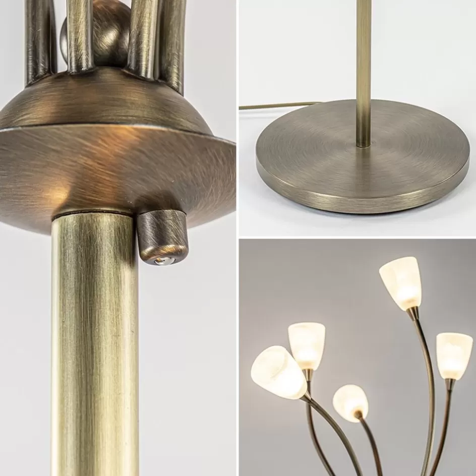 Vloerlampen | LED Vloerlampen>Straluma Klassieke vloerlamp brons met wit gevlamd glas en dimbaar LED