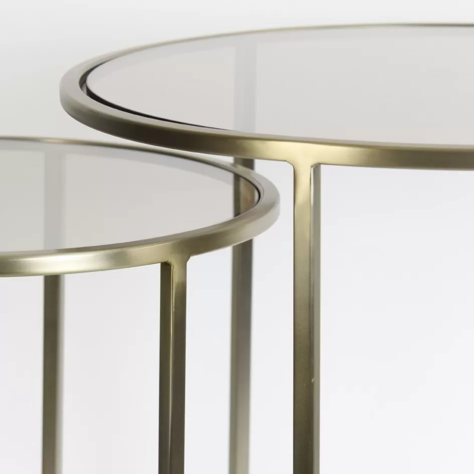 Light and Living | Bijzettafels>Straluma Light and Living bijzettafel Duarte set van 2 goud met bruin glas