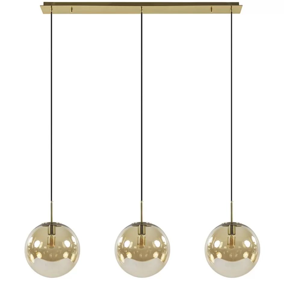 Eettafellampen | Light and Living>Straluma Light and Living hanglamp Medina 3L goud met amber glas