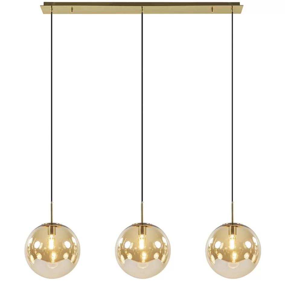 Eettafellampen | Light and Living>Straluma Light and Living hanglamp Medina 3L goud met amber glas