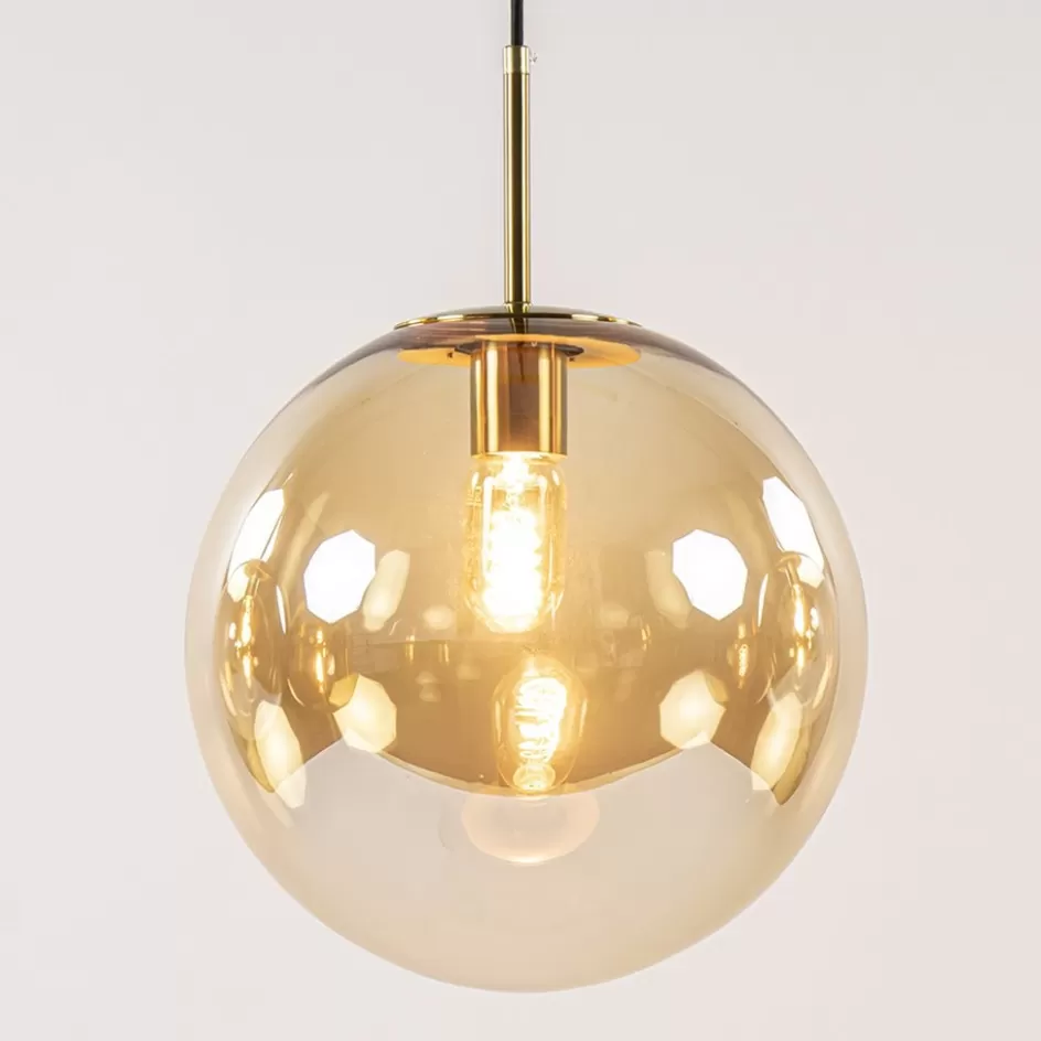 Eettafellampen | Light and Living>Straluma Light and Living hanglamp Medina 3L goud met amber glas