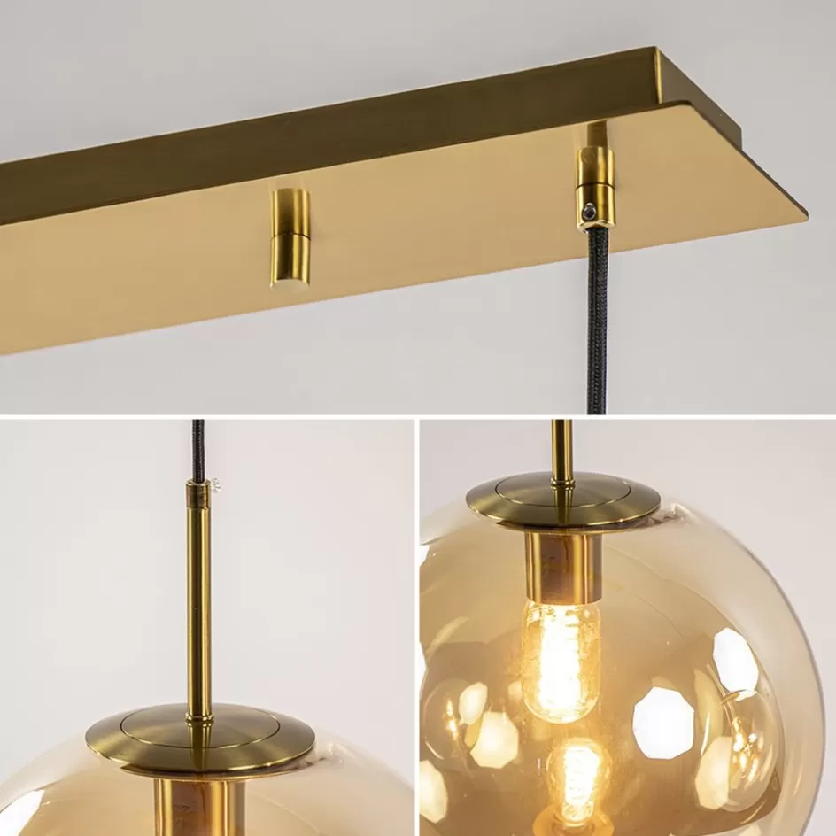 Eettafellampen | Light and Living>Straluma Light and Living hanglamp Medina 3L goud met amber glas