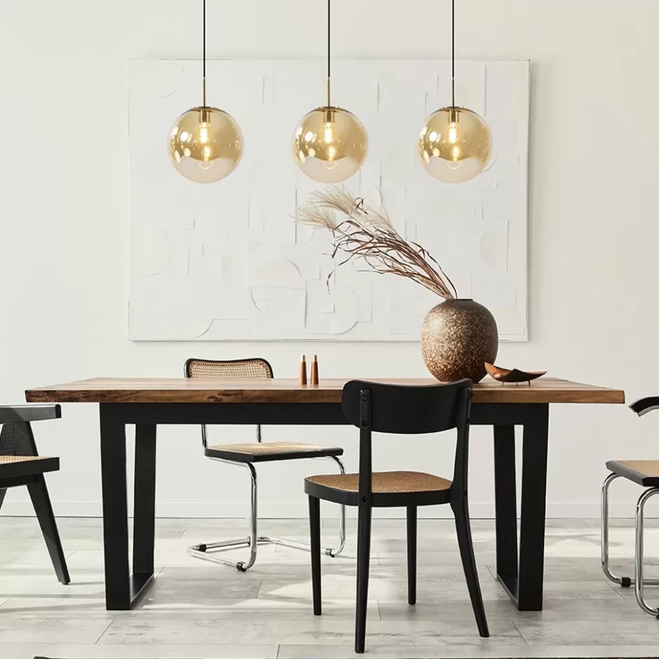 Eettafellampen | Light and Living>Straluma Light and Living hanglamp Medina 3L goud met amber glas